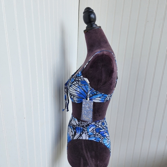 NWT Toluca Swim 2 Pc Angelica Blue Butterfly Bikini Top Bottoms High Waist Sz S - Picture 8 of 16